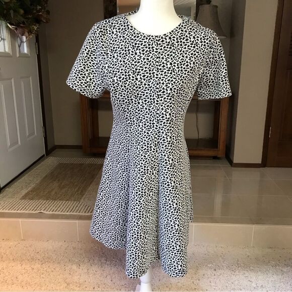 Anthropologie Hutch Textured Fit &  Flare Dress White Black Print Large - Picture 10 of 13